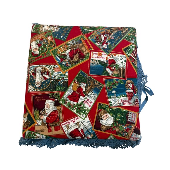 Handmade Other - Vintage Christmas Santa Postcard Fabric‎ Photo Album Scrapbook Blue Lace Trim